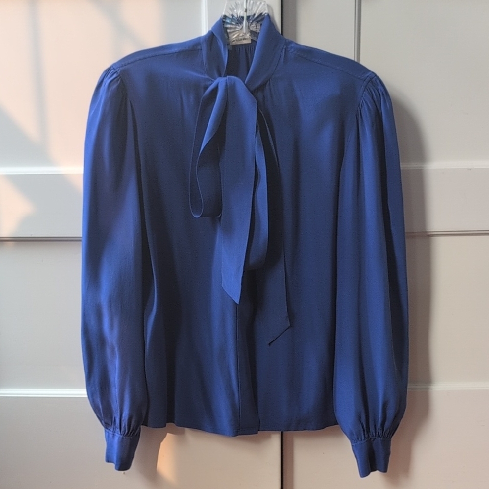 Yves Blue Blouse with Tie Front